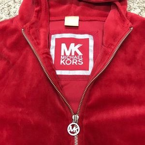 Michael Kors Red Hoodie Velour Jacket Full Zip Up